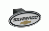 Universal Defenderworx Silverado Script Oval Billet Hitch Cover - Black with Gold Bowtie - 37003