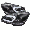 Mercedes-Benz C Class Spyder Projector Headlights - Halogen Model Only - Daytime Running Light - Black - High H1 - Low H7 - PRO-YD-MBW20412-DRL-BK