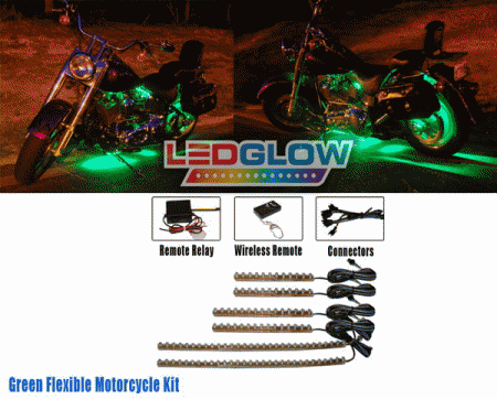 Mercedes  Universal LED Glow Green Flexible Motorcycle Light Kit - LU-MC-G