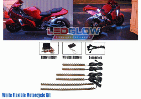 Mercedes  Universal LED Glow White Flexible Motorcycle Light Kit - LU-MC-W