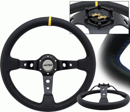 Mercedes  Universal 4 Car Option SPW Steering Wheel - Real Leather Type 4 Carbon with Blue Stitch - 350mm - SW-92-10-06-2