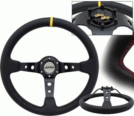 Mercedes  Universal 4 Car Option SPW Steering Wheel - Real Leather Type 4 Carbon with Red Stitch - 350mm - SW-92-10-06-3
