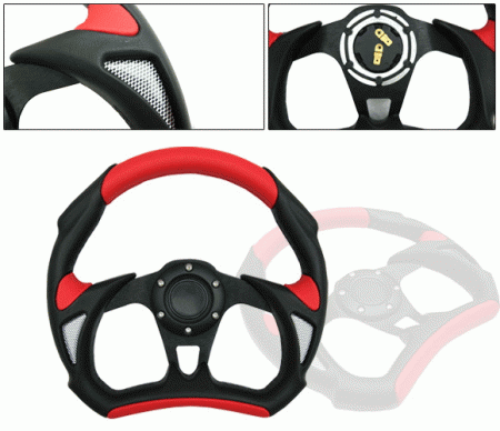 Mercedes  Universal 4 Car Option Steering Wheel - Battle Type Black & Red - 320mm - SW-94117-BKR