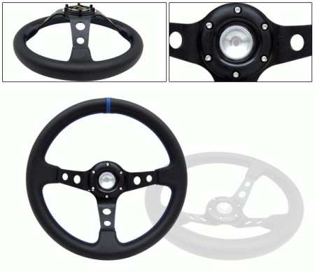 Mercedes  Universal 4 Car Option Steering Wheel - Deep Dish Black with Blue Stitch - 320mm - SW-94125-BK-B