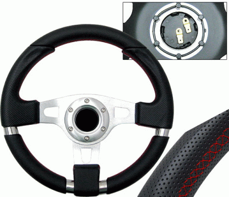 Mercedes  Universal 4 Car Option Steering Wheel - Net Black with Red Stitch - 320mm - SW-94164-BK-R