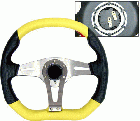 Mercedes  Universal 4 Car Option Steering Wheel - Technic Black & Yellow - 350mm - SW-94159-BKY