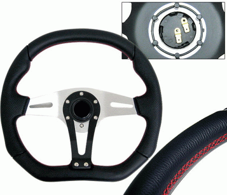 Mercedes  Universal 4 Car Option Steering Wheel - Technic Black with Red Stitch - 350mm - SW-94159-BK-R