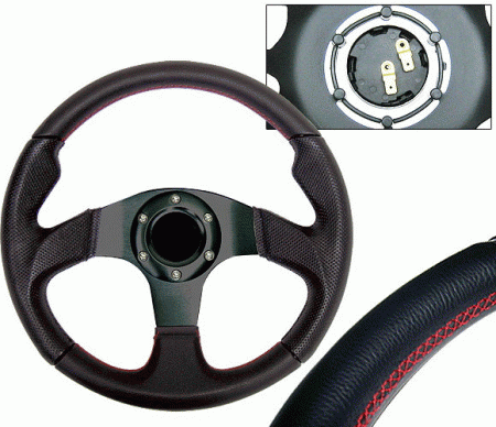 Mercedes  Universal 4 Car Option Steering Wheel - Type 2 Black with Red Stitch - 320mm - SW-94150-BK-R