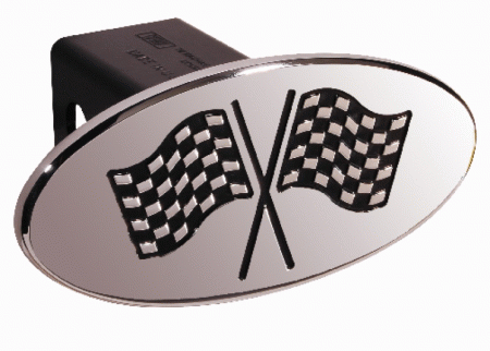 Mercedes  Universal Defenderworx Racing Flags Oval Billet Hitch Cover - Black - 20023