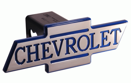 Mercedes  Universal Defenderworx Inscribed Chevrolet Script Cutout Bowtie Billet Hitch Cover - Blue - 30021