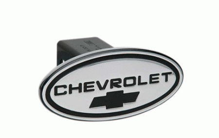 Mercedes  Universal Defenderworx Chevrolet Script Oval Billet Hitch Cover - Black with Black Bowtie - 31015