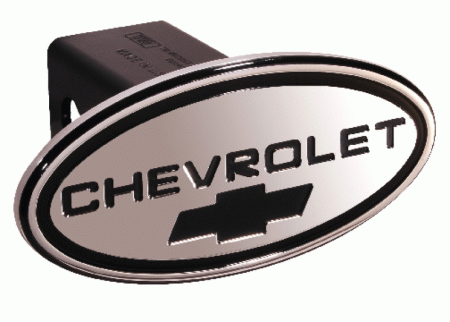 Mercedes  Universal Defenderworx Chevrolet Script Oval Billet Hitch Cover - Black with Black Bowtie - 31115
