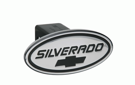 Mercedes  Universal Defenderworx Silverado Script Oval Billet Hitch Cover - Black with Black Bowtie - 37005