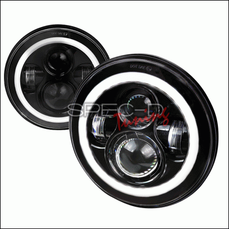 Mercedes  Universal Spec-D 7 Inch Round Projector Headlights with Halo - Black - LHP-7RNDJM-H-MSX2