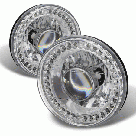 Mercedes  Universal Xtune 7 Inch Round Projector Headlights with LED - Chrome - PRO-JH-7ROU-LED-C