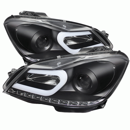 Mercedes  Mercedes-Benz C Class Spyder Projector Headlights - Halogen Model Only - Daytime Running Light - Black - High H1 - Low H7 - PRO-YD-MBW20412-DRL-BK
