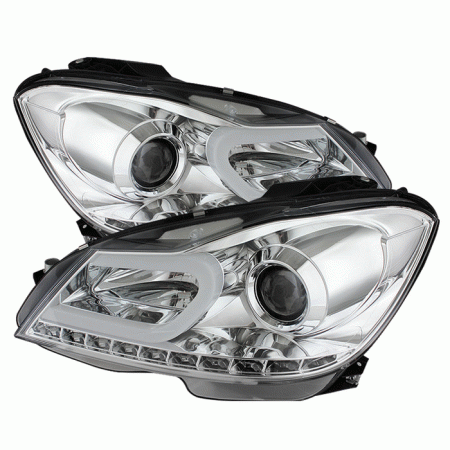 Mercedes  Mercedes-Benz C Class Spyder Projector Headlights - Halogen Model Only - Daytime Running Light - Chrome - High H1 - Low H7 - PRO-YD-MBW20412-DRL-C