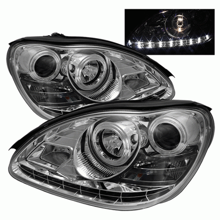 Mercedes  Mercedes-Benz S Class Spyder Projector Headlights - Halogen Model Only - Daytime Running Light - Chrome - High H1 - Low H7 - PRO-YD-MBW220-DRL-C
