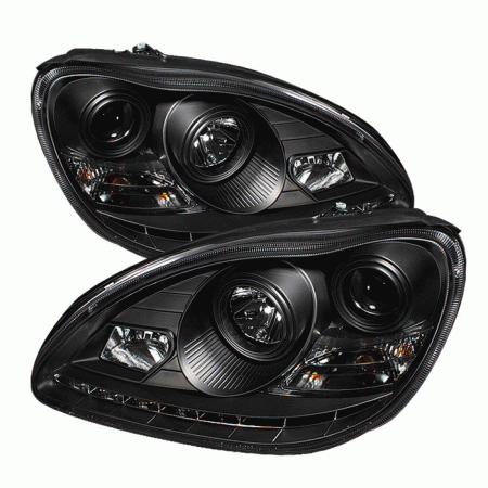 Mercedes  Mercedes-Benz S Class Spyder Projector Headlights - Xenon HID Model Only - Daytime Running Light - Black - High H7 - Low D2R - PRO-YD-MBW220-HID-DRL-BK