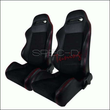 Mercedes  Universal Spec-D Recaro Style Racing Seats Suede Red Stitches - Pair - RS-C200SURS-2