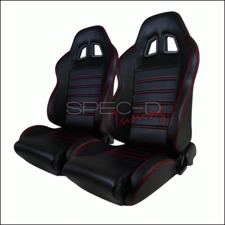 Mercedes  Universal Spec-D Black PVC Racing Seat with Red Stitches - Pair - RS-C100RS-2