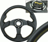 Universal 4 Car Option Steering Wheel - Type 2 Black with Yellow Stitch - 320mm - SW-94150-BK-Y