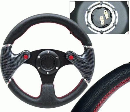 Mercedes  Universal 4 Car Option Steering Wheel - F16 Carbon Black with Red Stitch - 320mm - SW-9410032-BK2-R