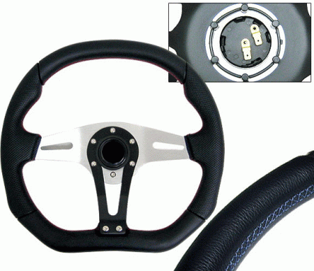 Mercedes  Universal 4 Car Option Steering Wheel - Technic Black with Blue Stitch - 350mm - SW-94159-BK-B