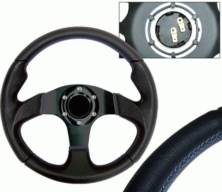 Mercedes  Universal 4 Car Option Steering Wheel - Type 2 Black with Blue Stitch - 320mm - SW-94150-BK-B